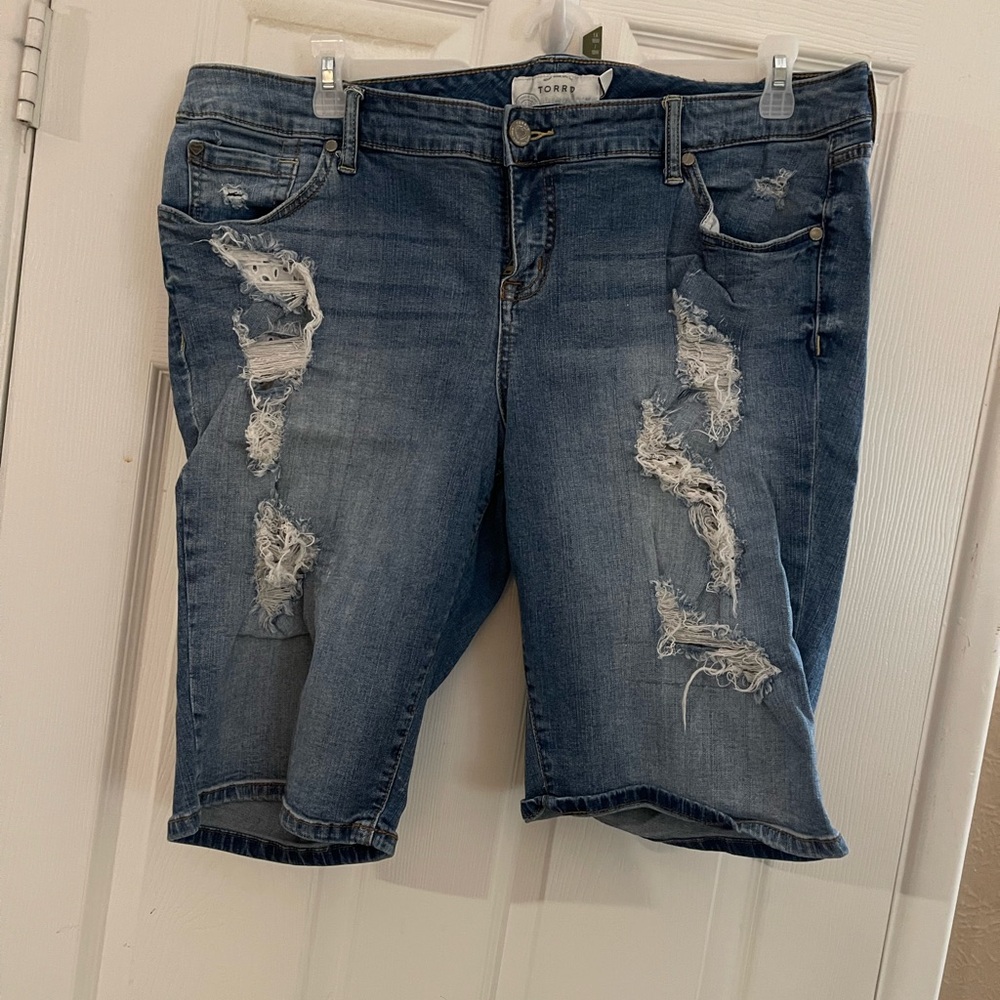 Torrid Blue Distressed Denim Shorts